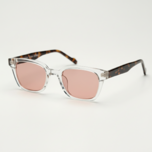 FL41 Brille mit Rosatönung - Klarer eckiger Acetatrahmen 1