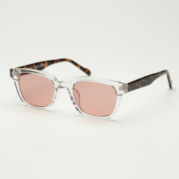 FL41 Brille mit Rosatönung - Klarer eckiger Acetatrahmen 1 FL41 Brille mit Rosatönung - Klarer eckiger Acetatrahmen 1