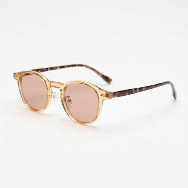 FL41 Brille mit Rosatönung - Gelber runder TR90-Rahmen 1