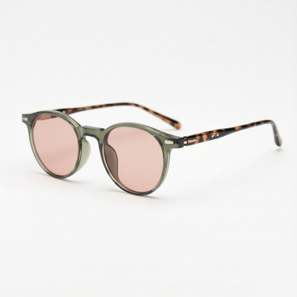 FL41 Brille mit Rosatönung - Grüner runder TR90-Rahmen FL41 Brille mit Rosatönung - Grüner runder TR90-Rahmen Bild 1