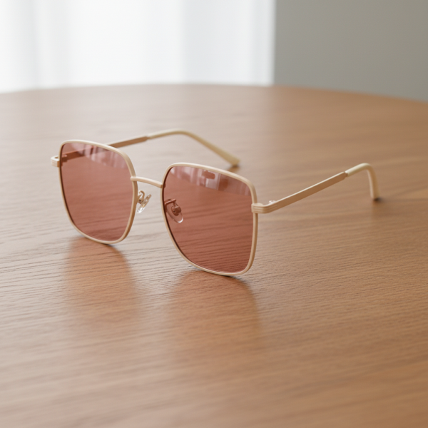 FL41 Brille mit Rosatönung - Goldfarbener eckiger Metallrahmen 2 FL41 Brille mit Rosatönung - Goldfarbener eckiger Metallrahmen 2