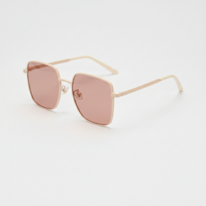 FL41 Brille mit Rosatönung - Goldfarbener eckiger Metallrahmen 1
