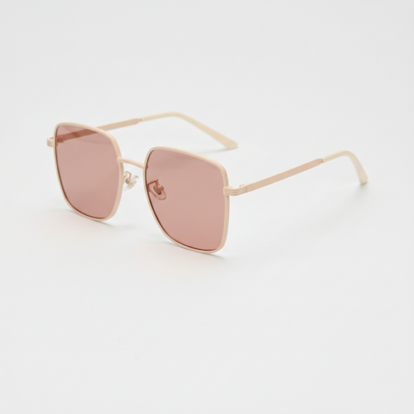 FL41 Brille mit Rosatönung - Goldfarbener eckiger Metallrahmen 1 FL41 Brille mit Rosatönung - Goldfarbener eckiger Metallrahmen 1