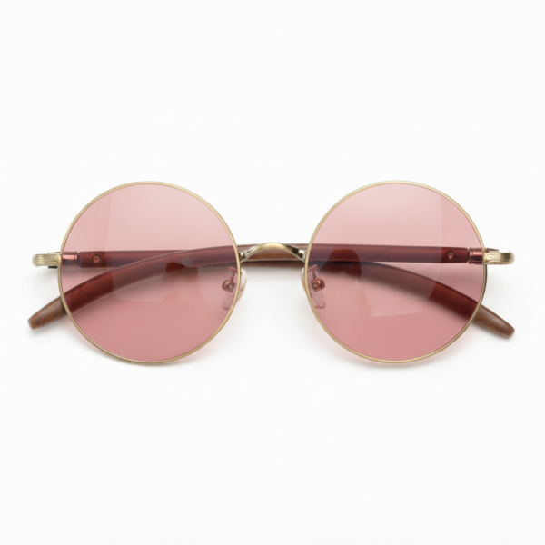 FL41 Brille mit Rosatönung - Goldfarbener runder Metallrahmen 3
