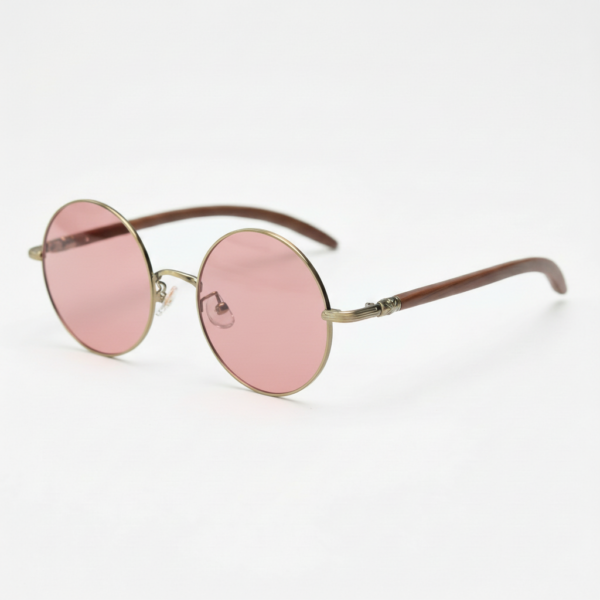 FL41 Brille mit Rosatönung - Goldfarbener runder Metallrahmen 1