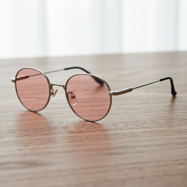 FL41 Brille mit Rosatönung - Silberfarbener runder Edelstahlrahmen 2 FL41 Brille mit Rosatönung - Silberfarbener runder Edelstahlrahmen 2