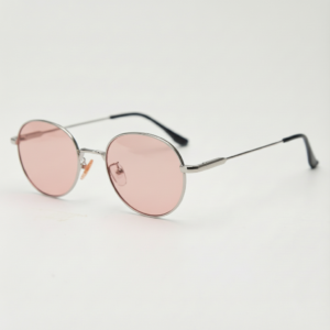 FL41 Brille mit Rosatönung - Silberfarbener runder Edelstahlrahmen 1