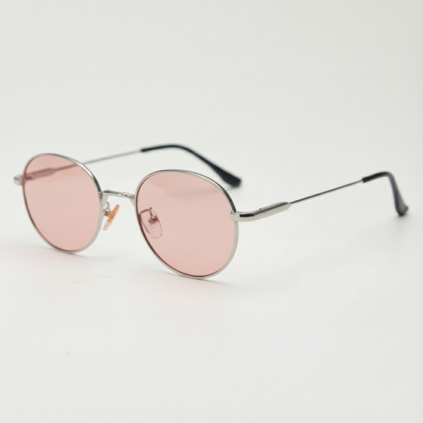 FL41 Brille mit Rosatönung - Silberfarbener runder Edelstahlrahmen 1 FL41 Brille mit Rosatönung - Silberfarbener runder Edelstahlrahmen 1