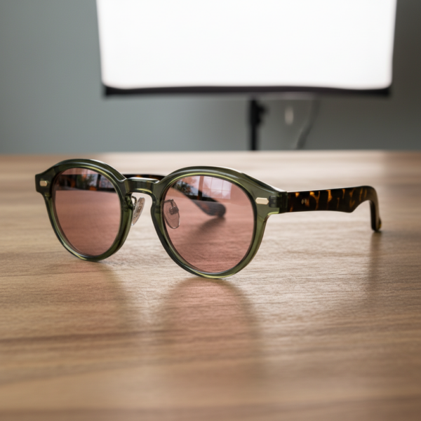 FL41 Brille mit Rosatönung - Olivgrüner runder TR90-Rahmen 2 FL41 Brille mit Rosatönung - Olivgrüner runder TR90-Rahmen 2