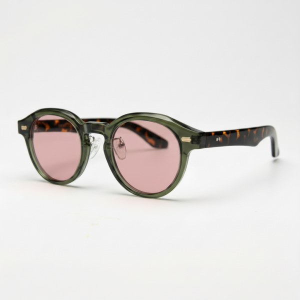 FL41 Brille mit Rosatönung - Olivgrüner runder TR90-Rahmen 1 FL41 Brille mit Rosatönung - Olivgrüner runder TR90-Rahmen 1