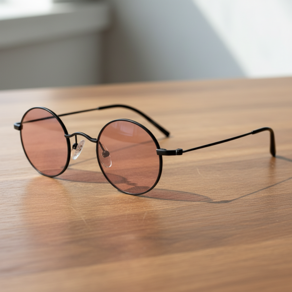 FL41 Brille mit Rosatönung - Mattschwarzer runder Titanrahmen 2 FL41 Brille mit Rosatönung - Mattschwarzer runder Titanrahmen 2
