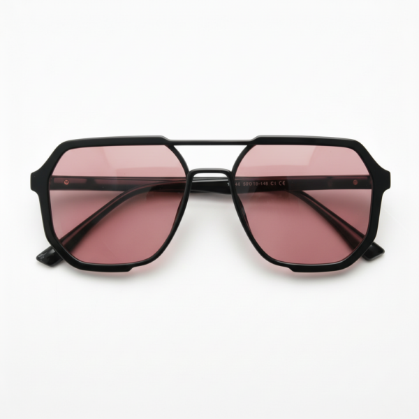 FL41 Brille mit Rosatönung - Glänzend schwarzer geometrischer TR90-Rahmen 3 FL41 Brille mit Rosatönung - Glänzend schwarzer geometrischer TR90-Rahmen 3