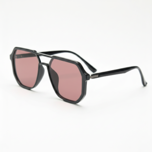 FL41 Brille mit Rosatönung - Glänzend schwarzer geometrischer TR90-Rahmen 1