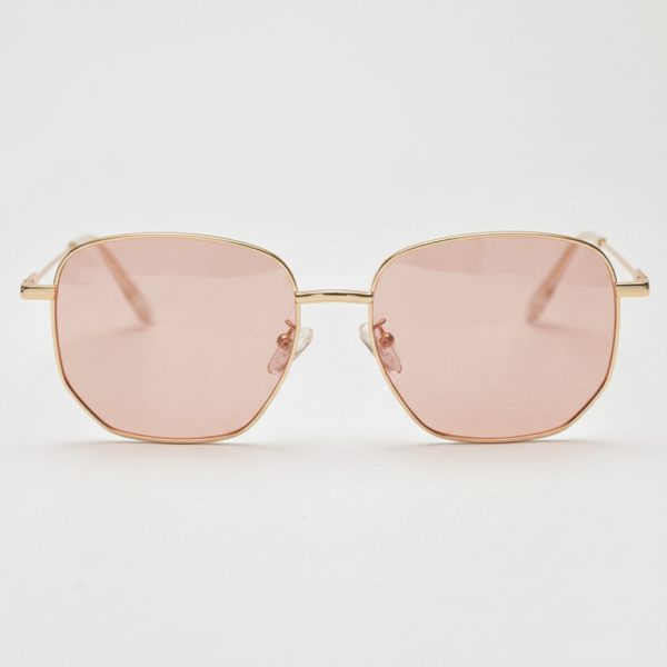 FL41 Brille mit Rosatönung - Goldfarbener geometrischer Metallrahmen Bild 3