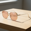 FL41 Brille mit Rosatönung - Goldfarbener geometrischer Metallrahmen Bild 2