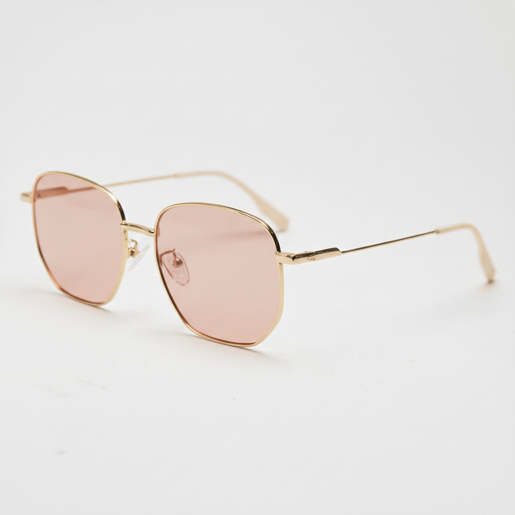 FL41 Brille mit Rosatönung - Goldfarbener geometrischer Metallrahmen Bild 1