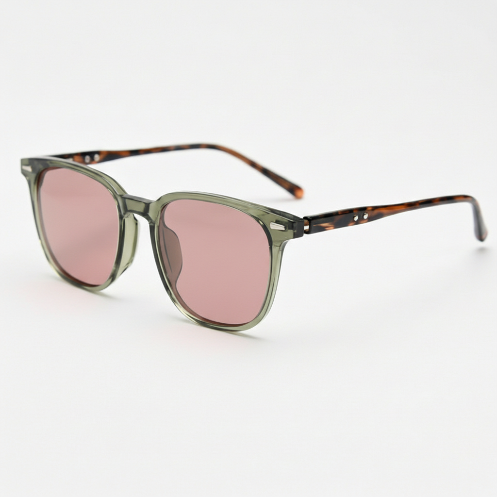 FL41 Brille mit Rosatönung - Olivgrüner eckiger TR90-Rahmen Bild 1
