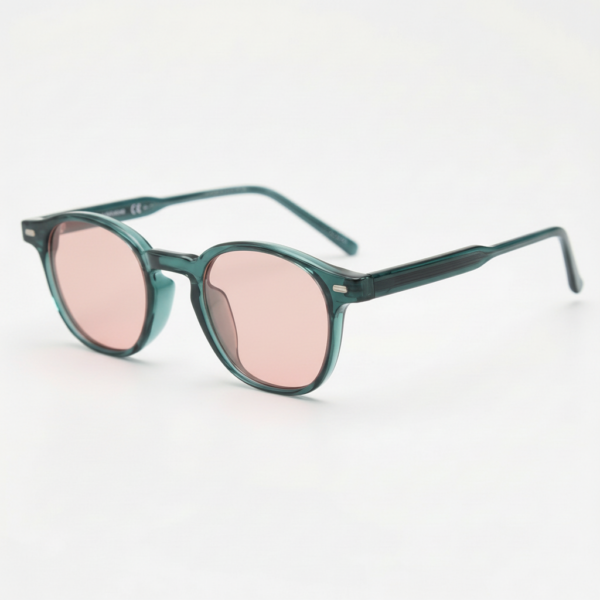 FL41 Brille mit Rosatönung - Grüner runder TR90-Rahmen mit breiterem Steg 1 FL41 Brille mit Rosatönung - Grüner runder TR90-Rahmen mit breiterem Steg 1