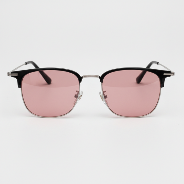 FL41 Brille mit Rosatönung - Silberfarbener Browline-Rahmen aus TR90 3