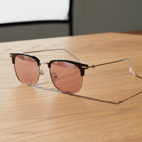 FL41 Brille mit Rosatönung - Silberfarbener Browline-Rahmen aus TR90 2